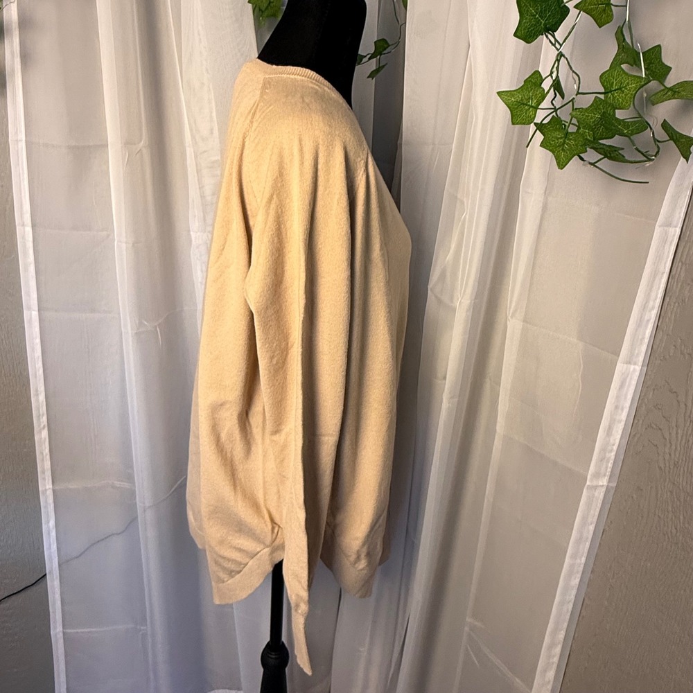 Joh Cashmere Womens Tan Beige V-Neck Curved Hem Sweater With Cashmere Blend M - Picture 5 of 6